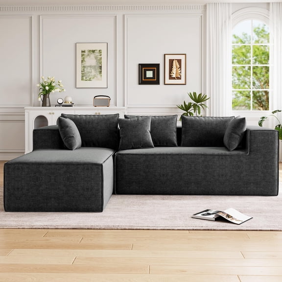 Modular Sectional Couches for Living Room, Modern Polyester Upholstered  L Shaped Couch with Pillows, High Density Foam Corner Sofa for Bedroom, No Assembly Required, Dark Grey