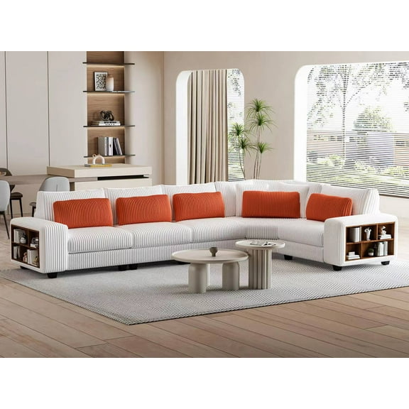 FINATRO Modular Sectional L-shaped Sofa with Armrest Wooden Frame Locker, Stylish and Comfortable , Cream Style, Beige