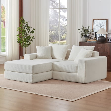 Modular Sectional Loveaeat Cloud Sofa, Boneless Couch with Non Slip Base, Cozy Sleeper Sofa for Customizable Living Spaces, Modern Modular Couch with L-Shape Chaise, Deep Seat & No Assembly