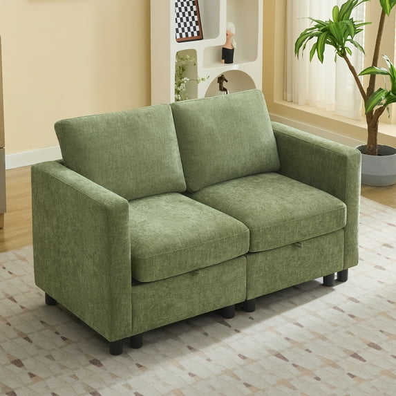 Modular Sectional Loveseat Sofa, Modern Love Seat 2 Seater Sofa Couch with Storage, Chenille Modular Sectional Couch for Living Room, Bedroom, Office, Small Apartment,Green