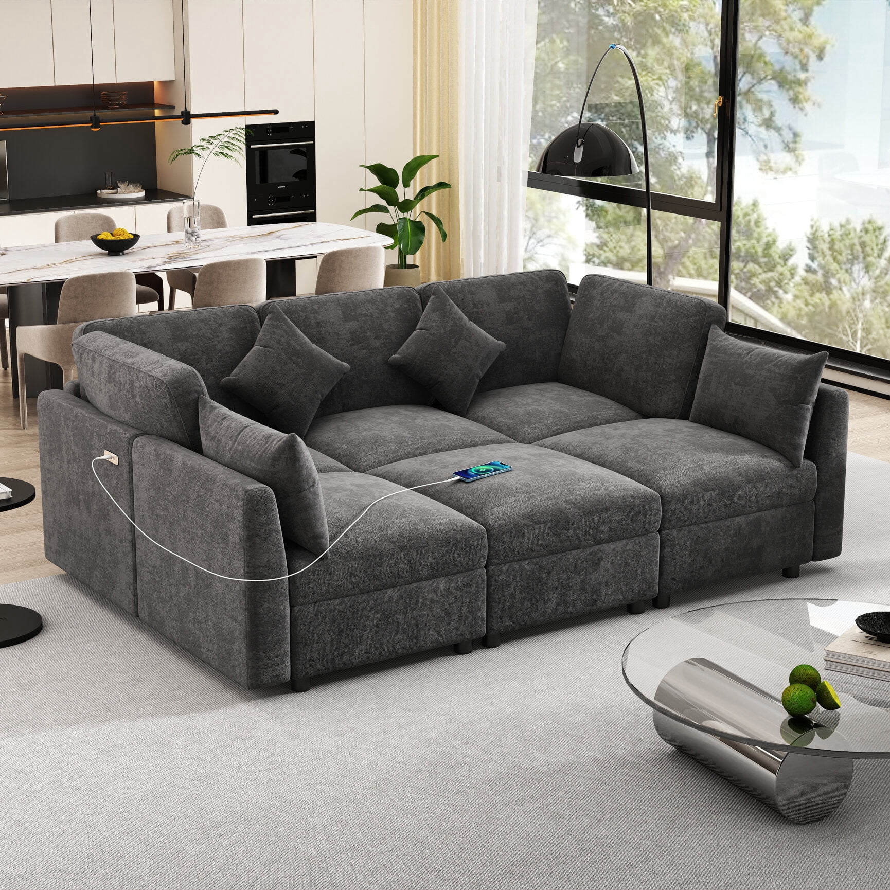 Modular Sectional Sleeper Sofa Bed, Convertible L-Shaped Couch with ...