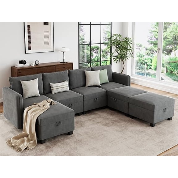 Modular Sectional Sleeper Sofa Bed with 3 Ottomans,Modular Sectionals with Storage Seats, 7 Seat Oversized Sofa Sleeper Sofa for Large Living Room