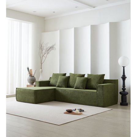 Traumliebe L-Shape Chaise Sectional Sofa, Swan's Down, Stain Resistant ,No Assembly,Green,7-Seater Sofafor Indoor Living Room and Bedroom