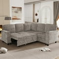 thumbnail image 1 of Modular Sectional Sleeper Sofa with Pull Out Bed, Chenille L Shaped Couch with USB Charging, Cup Holders and Storage Seat, 5 Seat Convertible Sectional Couches for Living Room, Light Brown, 1 of 7