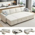thumbnail image 1 of Modular Sectional Sleeper Sofa with Pull Out Bed, Chenille L Shaped Couch with Storage Seats, Convertible Sectional Couches, 1 of 7