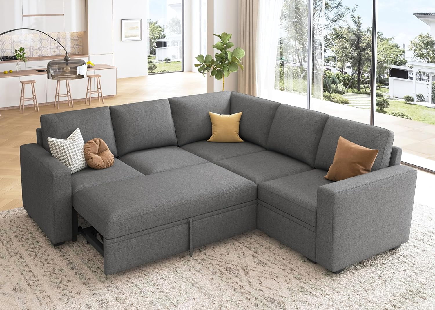 Modular Sectional Sleeper Sofa with Pull Out Bed, L Shaped Couch with ...