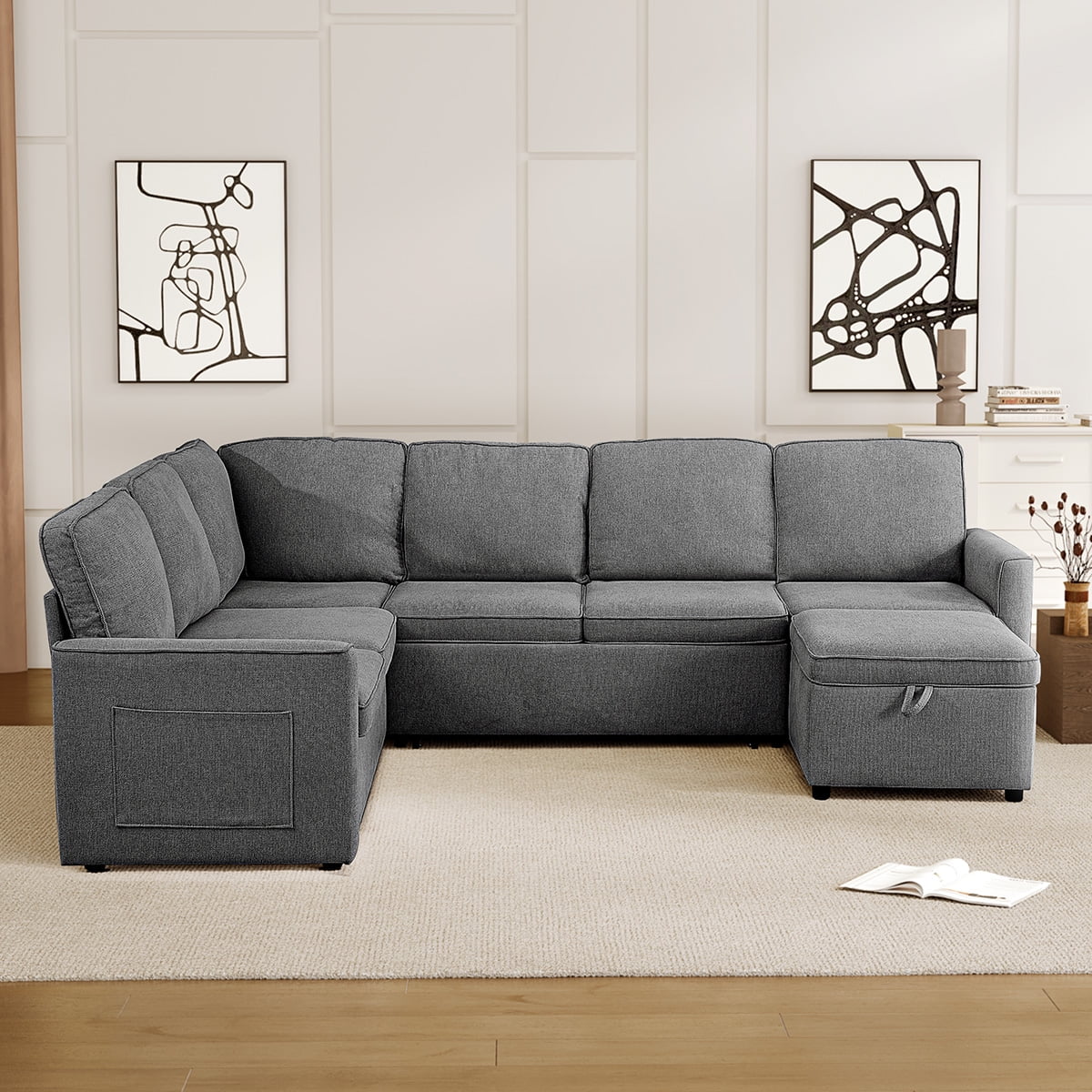 Modular Sectional Sleeper Sofa with Pull Out Bed L Shaped Sectional ...