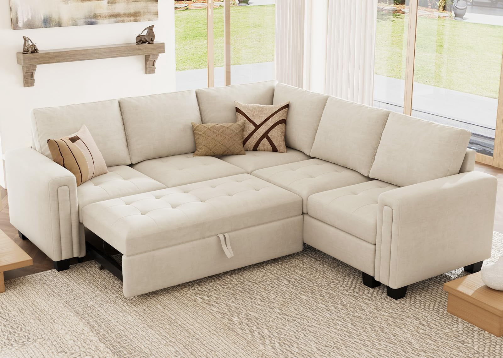 Modular Sectional Sleeper Sofa with Pull Out Couch Bed Velvet ...