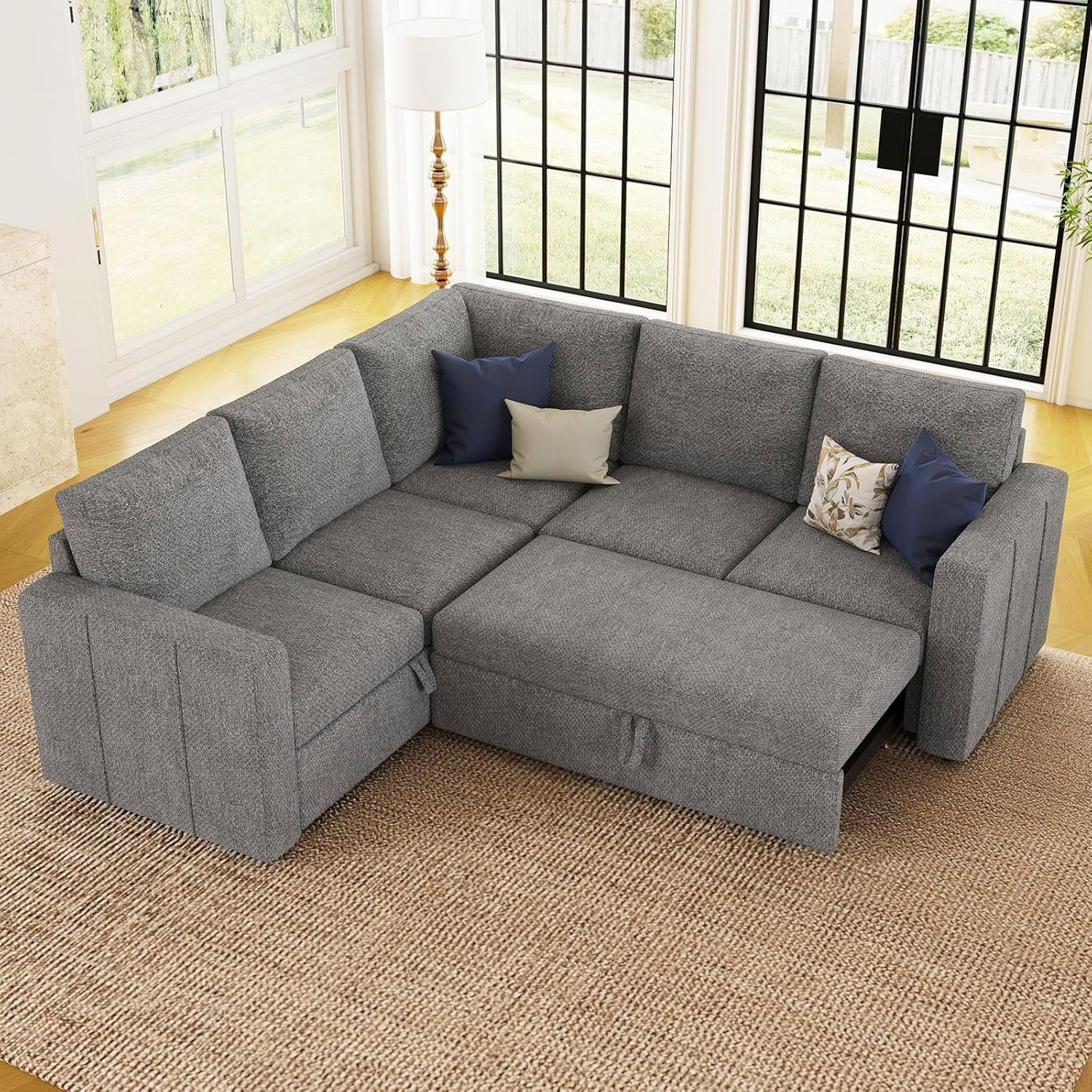 Modular Sectional Sleeper Sofa with Pull Out Couch, L Shaped Sleeper ...