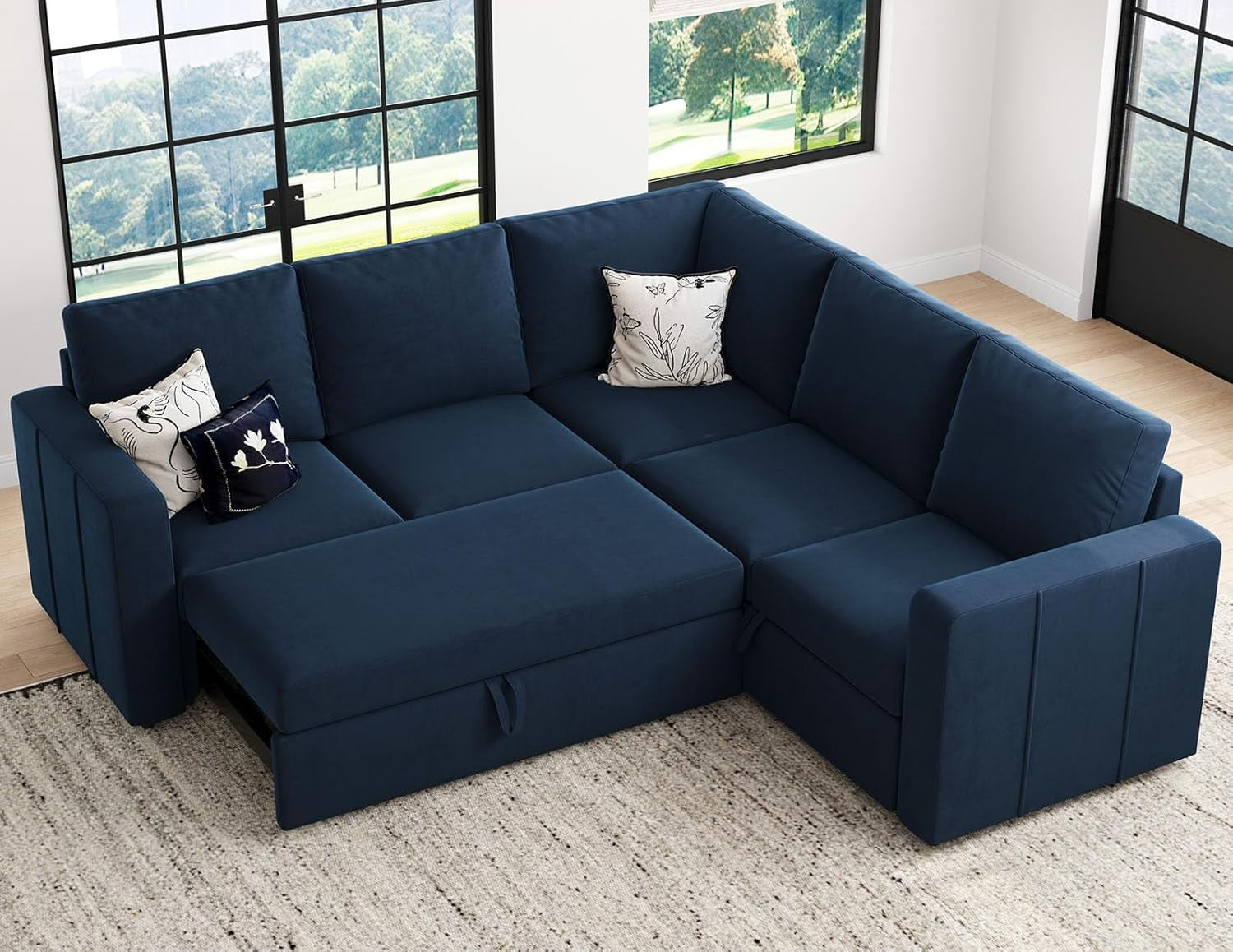Modular Sectional Sleeper Sofa with Pull Out Couch, L Shaped Sleeper ...