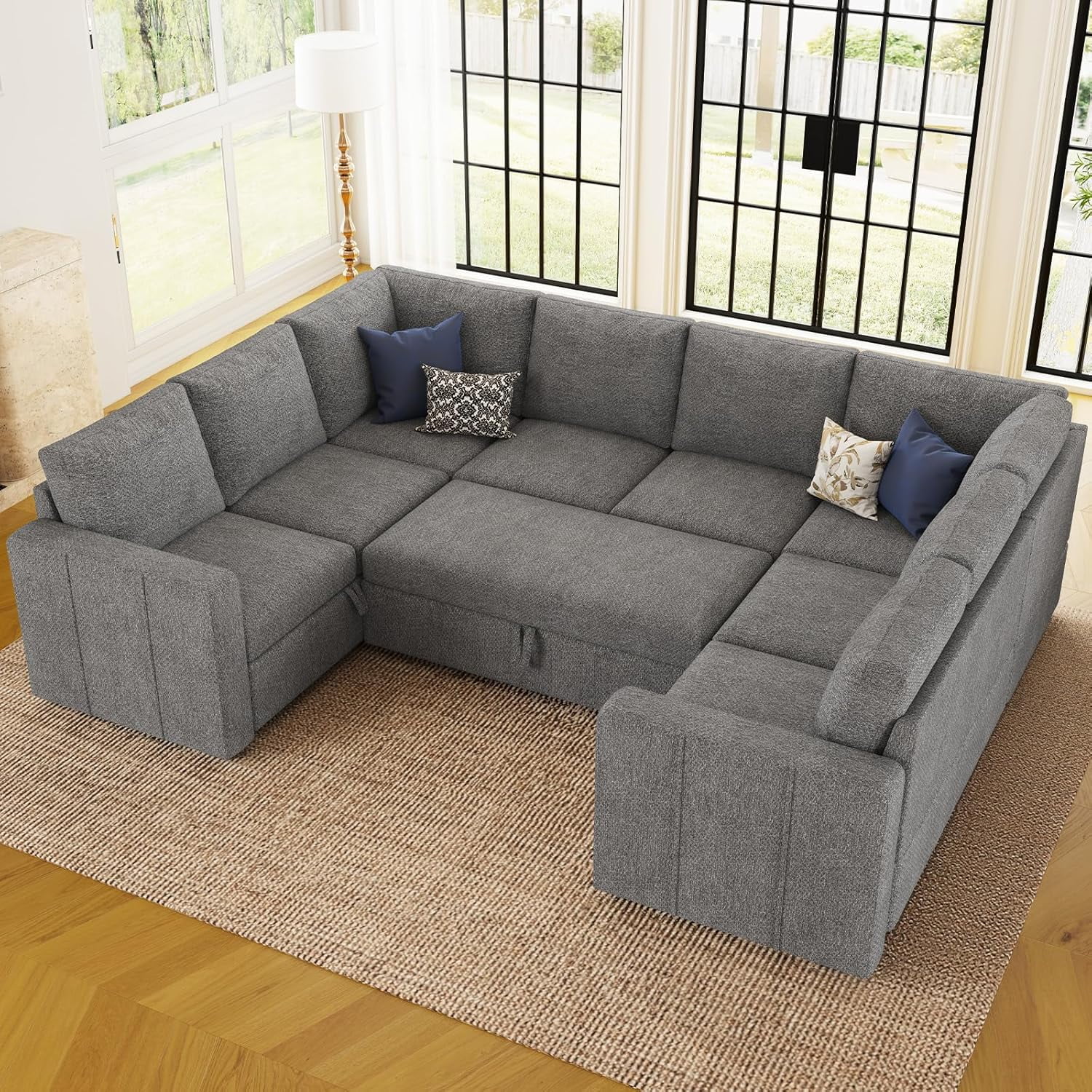 Modular Sectional Sleeper Sofa with Pull Out Couch, L Shaped Sleeper ...