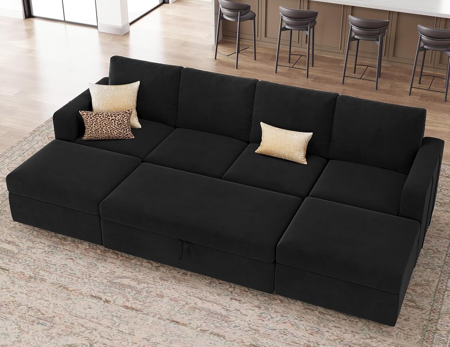 Modular Sectional Sleeper Sofa with Pull Out Couch, U Shaped Sleeper ...