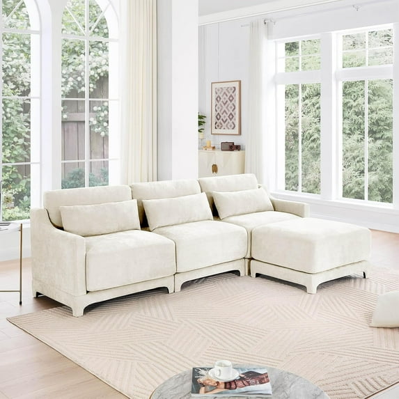Modular Sectional Sofa 105'' L Shaped Couch with Ottoman, High Density Foam & Ergonomic Support, Easy Assembly, Stain-Resistant,Chenille Fabric,Cloud Couch for Apartment,Living Room - Beige