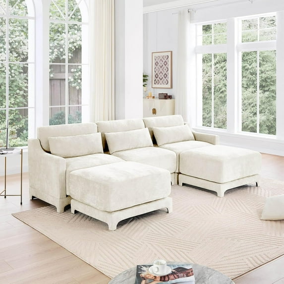 Modular Sectional Sofa 105'' U Shaped Couch With 2 Ottoman, High Density Foam & Ergonomic Support, Easy Assembly, Stain-Resistant,Chenille Fabric,Cloud Couch for Apartment,Living Room - Beige