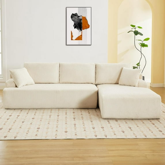 Modular Sectional Sofa, 106” Cloud Sectional Couch with L-Shape Chaise/Deep Seat/Armrest/Plush Corduroy Fabric