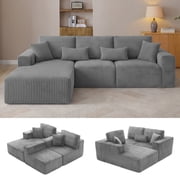 108" L Shaped Modular Sectional Boneless Couches Sofa, Cloud Comfy Deep Seat Corduroy Couch with Chaise, No Assembly Required, Dark Grey Left Facing