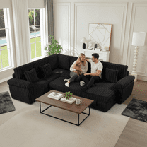 Modular Sectional Sofa, 110" Modern Corduroy V-Shaped Couch with Pull Out Sofa Bed, Cup Holder and USB, Large 6 Seater Convertible Sofa for Living Room Apartment (Deep Seat, Light Grey)