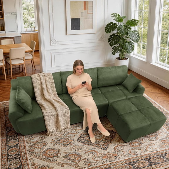 Modular Sectional Sofa, 111/118" L-Shaped Couch with Wide Armrests for Living Room, Convertible for Sleeping, Gaming, or Office