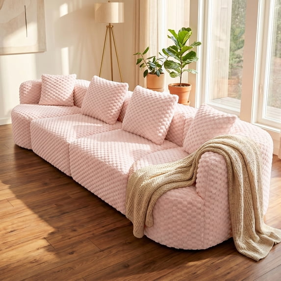 Modular Sectional Sofa 137.8" Boneless Sofa Couch Soft Plush Upholstered Couch for Living Room (Pink)