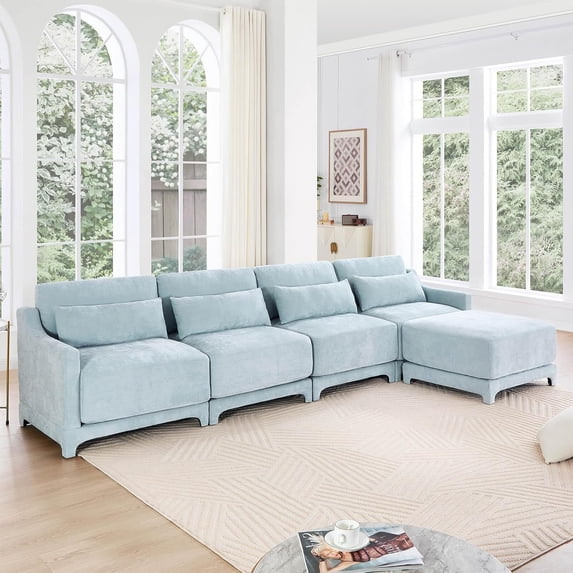 Modular Sectional Sofa 141.7'' L Shaped Couch, High Density Foam & Ergonomic Support, Easy Assembly, Stain-Resistant,Chenille Fabric,Cloud Couch for Family Sectional,Living Room - Sky Blue