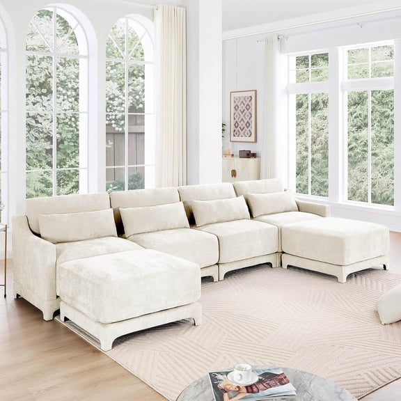 Modular Sectional Sofa 141.7'' U Shaped Couch, High Density Foam & Ergonomic Support, Easy Assembly, Stain-Resistant,Chenille Fabric,Cloud Couch for Family Sectional,Living Room - Beige