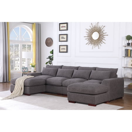 Modular Sectional Sofa with 2 Ottomans | Ideal for Glam Living Room Rearrangement | Crafted from Linen Blend with Foam Filler | Easy to Assemble and Clean