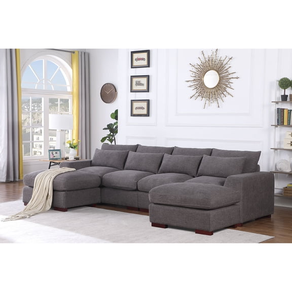 Modular Sectional Sofa with 2 Ottomans | Ideal for Glam Living Room Rearrangement | Crafted from Linen Blend with Foam Filler | Easy to Assemble and Clean