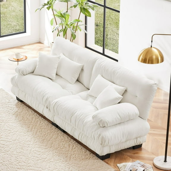 Modular Sectional Sofa, 2 Seater Cloud Couch Small Couches for Small Spaces, Modern Deep Seat Couch, Home Sofa Living Room Oversized Loveseat with Bolster Armrests 4 Pillows