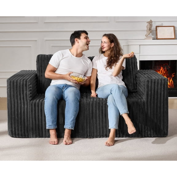 Modular Sectional Sofa 2 Seater Loveseat Modular Sofa Couch with Deep Seat Memory Foam Cloud Sofa Chair with Pillows Oversized Sectional Sofa for Living Room Bedroom (Strip Grey, Loveseat)