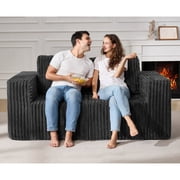 Modular Sectional Sofa 2 Seater Loveseat Modular Sofa Couch with Deep Seat Memory Foam Cloud Sofa Chair with Pillows Oversized Sectional Sofa for Living Room Bedroom Strip Grey, Loveseat