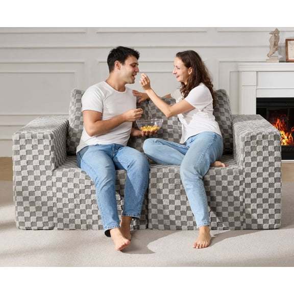 Modular Sectional Sofa 2 Seater Loveseat Modular Sofa Couch with Deep Seat Memory Foam Cloud Sofa Chair with Pillows Oversized Sectional Sofa for Living Room Bedroom (Plush Grey, Loveseat)