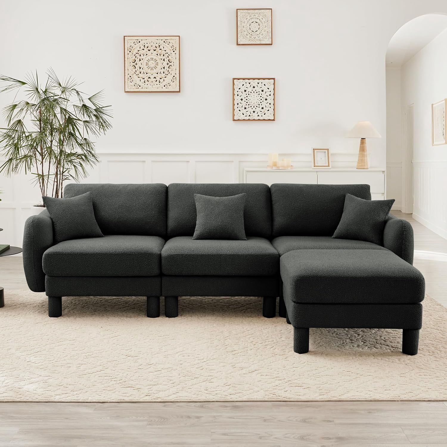 Modular Sectional Sofa, 3-Seat Cloud Couch Style Boucle Fabric Recliner ...
