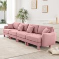 thumbnail image 1 of Modular Sectional Sofa, 4-Seat Deep Seat Sofa for Living Room, Cloud Couch Style Boucle Fabric Recliner, Shell-Shaped Armrests Cylindrical Legs Pink Couch, Wood Frame, Easy Assembly, 1 of 9