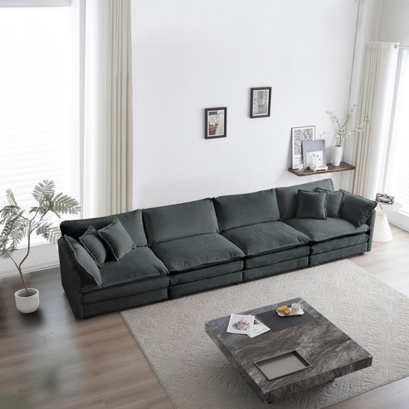 Modular Sectional Sofa 4 Seater with Chenille Fabric in Black, Flexible Combination Design for Customizable Living Room Comfort