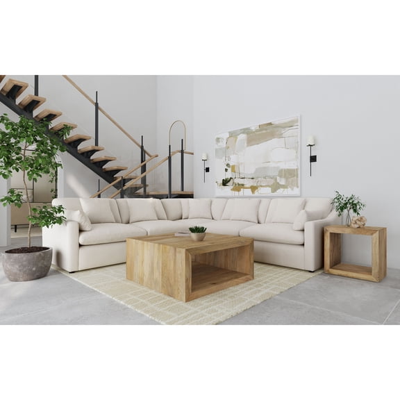 Modular Sectional Sofa, 5-Piece Upholstered Ivory Fabric with Feather-Filled Cushions and Wood Frame, 120"W x 120"D x 34"H, Transitional Style for Living Room and Media Room