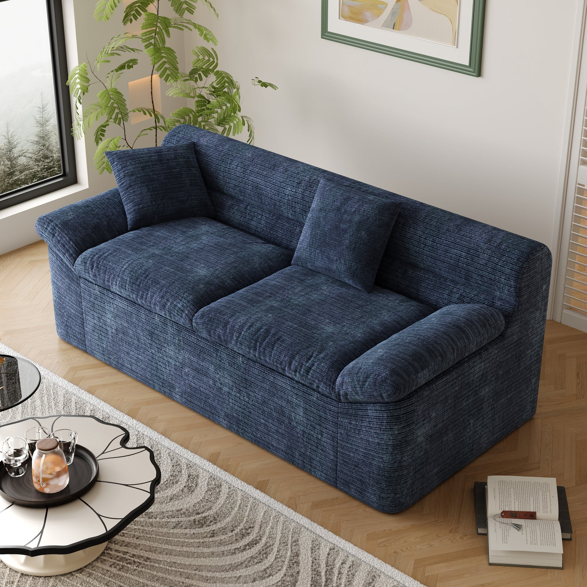 Modular Sectional Sofa 71 Inch, L-Shaped Couch with Deep Seat and Corduroy Fabric, Comfy Loveseat for Living Room and Apartment, No Assembly Required, Aged Blue