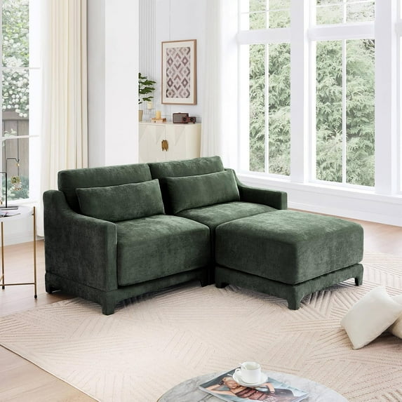 Modular Sectional Sofa 73.2'' L Shaped with Ottoman, High Density Foam & Ergonomic Support, Easy Assembly, Stain-Resistant,Chenille Fabric,Cloud Couch for Apartment Studio - Green