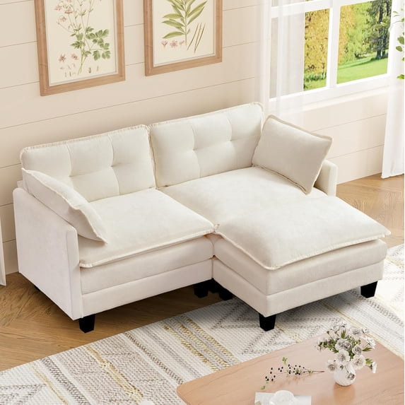 Modular Sectional Sofa, 76.5" L-Shaped Chenille Comfy Sectional Couches for Living Room, 2-Seater Cloud Couches with 1 Movable Ottoman, Flexible Combination Modern Deep Seat Sofa (Beige)