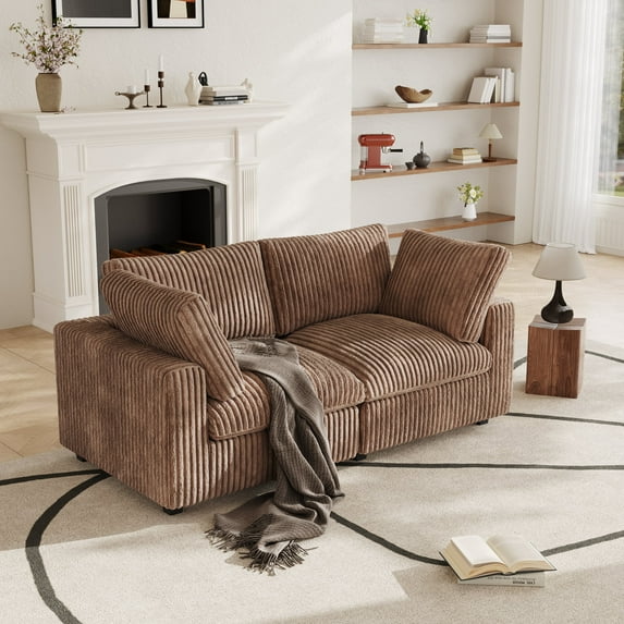 The Magic Home Modular Sectional Sofa, 78.74" Oversized Loveseat Sofa, Plush Deep Seat Cloud Sofa Couch for Living Room, Apartment, Couch Cushion Covers Removable ( Brown Couch, Loveseat)