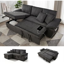 Modular Sectional Sofa, 87'' Sectional Couch with Pull Out Couch Bed, Convertible L Shape Sofa Couch with Reversible Storage Chaise, Corduroy Sleeper Sofa Bed for Living Room Bedroom (Dark Grey)