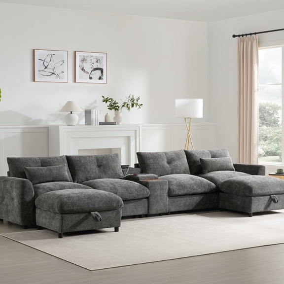 Modular Sectional Sofa | Adjustable Console, 2 Pillows | Home Spaces