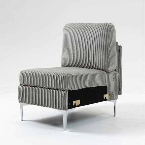 Modular Sectional Sofa Armless Seat Module, Corduroy Sectional Couch, Single Couch Modular Armless Accent Chair with Back Cushion, Gray