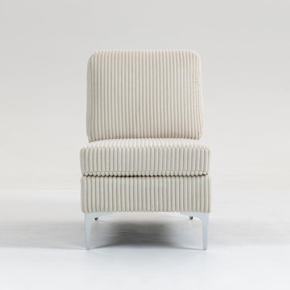 Modular Sectional Sofa, Armless Seat, Single Accent Chair, Beige Corduroy Fabric, Versatile Seating Arrangements
