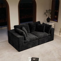 Modular Sectional Sofa, No Assembly Required Cloud Couch, Plush Corduroy Fabric 2-Piece Set for Living Room, Apartment, Reversible Chaise Lounge,Black