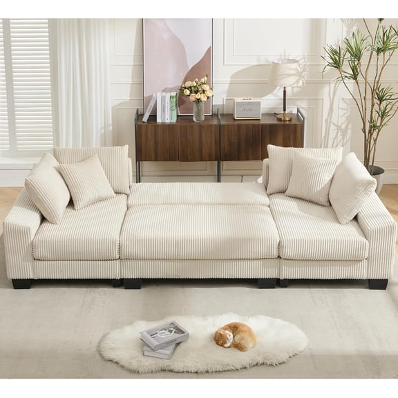 Modular Sectional Sofa Bed, Convertible U Shaped Couch 114" Pull Out Couch, Sleeper Sofa with Movable Ottoman, Modular Adjustable Recliner Bed Couches for Living Room