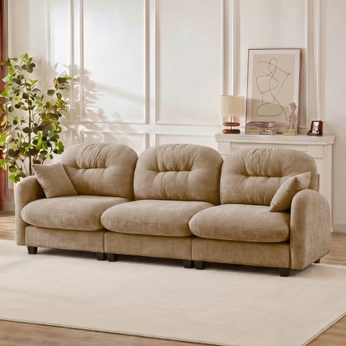 Modular Sectional Sofa, Chenille Couch with Tufted Pleated Design, Ergonomic 3 Seater, Flexible Combination, Living Room Bedroom, Camle
