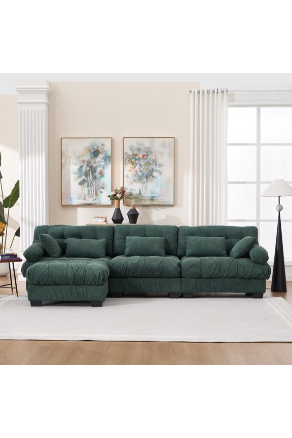 Modular Sectional Sofa,Cloud Couch, L Shaped Couch with Movable Ottoman, Modern Deep Seat Couches for Living Room, Oversized 3-Seater Sofa Comfy advanced flannelette Sofas for Bedroom,5 Pillows No.91