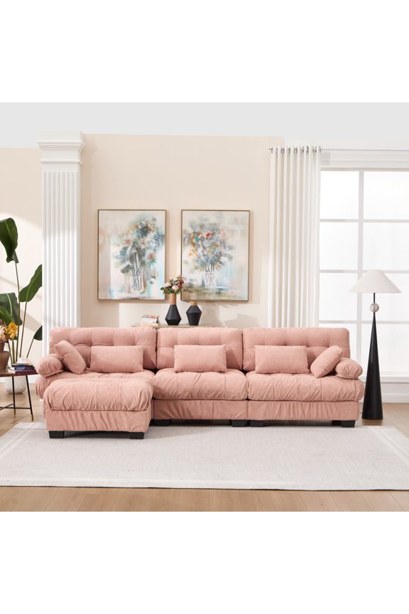 Modular Sectional Sofa,Cloud Couch, L Shaped Couch with Movable Ottoman, Modern Deep Seat Couches for Living Room, Oversized 3-Seater Sofa Comfy advanced flannelette Sofas for Bedroom,5 Pillows No.09