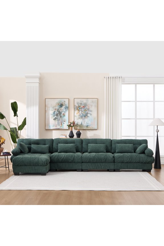 Modular Sectional Sofa Cloud Couch, L Shaped Sectional Couches for Living Room, Deep Seat Modular Couch with Round Armrests 6 Pillows, 4-Seater Modern Comfy advanced flannelette Sofa for Bedroom No.9