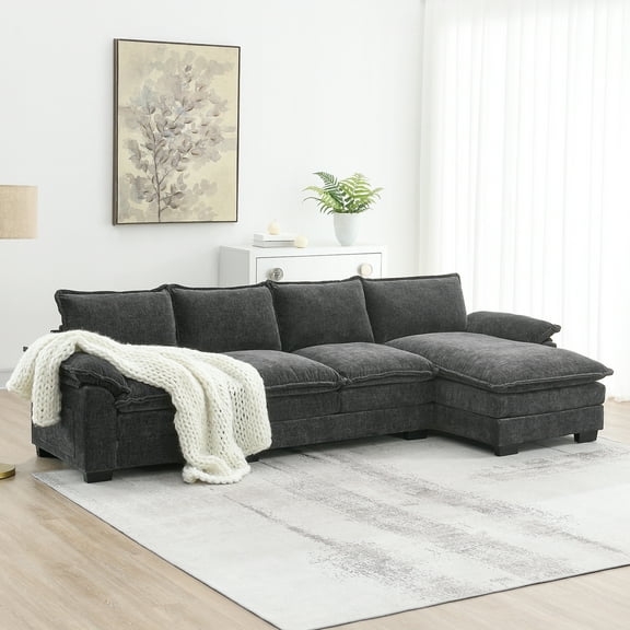 Modular Sectional Sofa Cloud Couch, L-shaped Chenille Cloud Sofa with Double Seat Cushions, Indoor Funiture Sleeper for Living Room Apartment Lounge, Gray